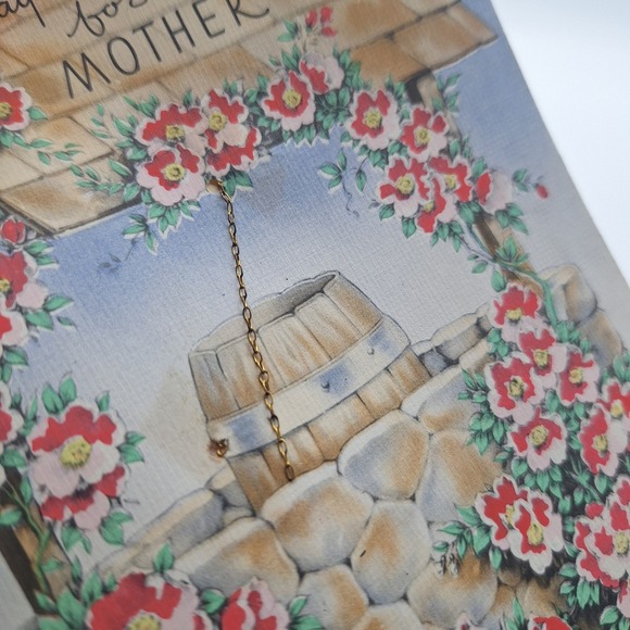 Vintage Rusty Kraft Birthday Card for Mother Wishing Well Flowers Moon Clover - Picture 2 of 7